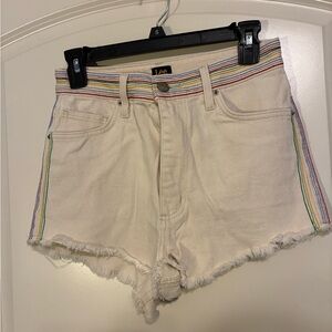 Lee Women's Off-White Jean Shorts with Rainbow Trim